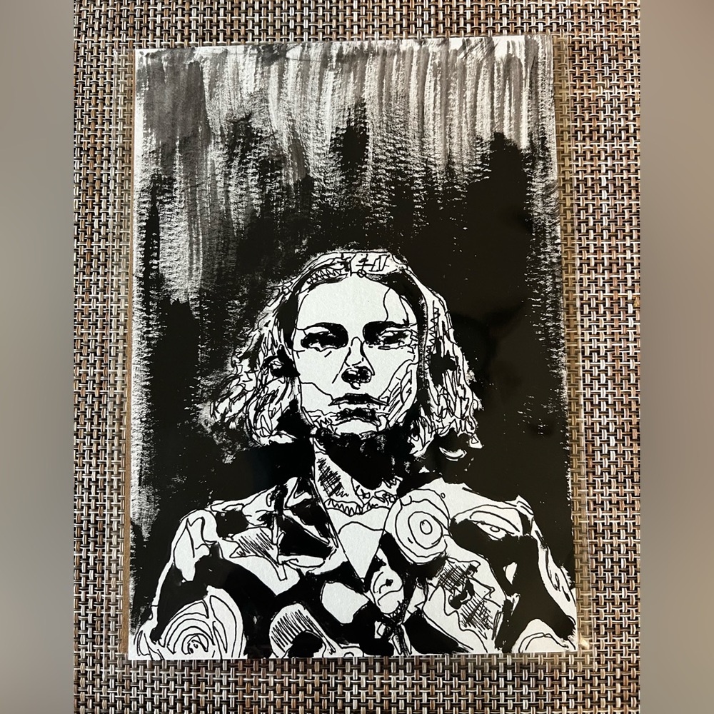 Eleven Stranger Things Abstract Black and White Pen and Paint Original Art 5x7in